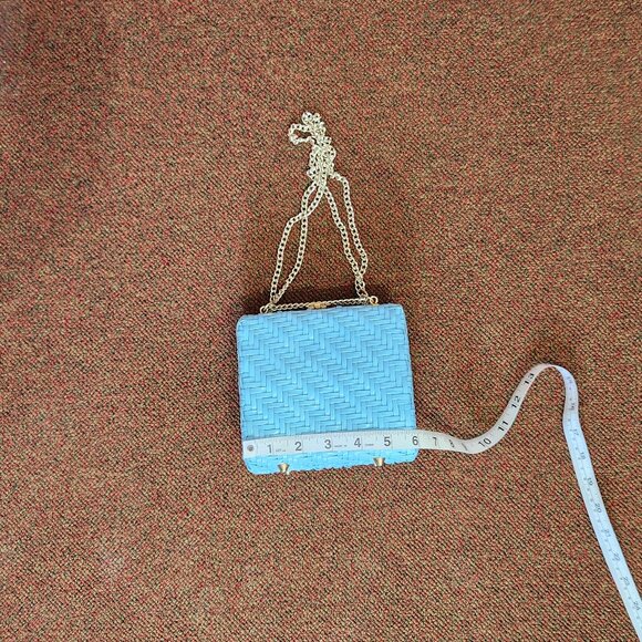 Vintage Made In Hong Kong Blue Vinyl Woven Bag - Picture 7 of 8